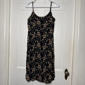 Vintage Calvin Klein 100% Silk Slip Dress Navy Beige Floral Sleeveless Size 10